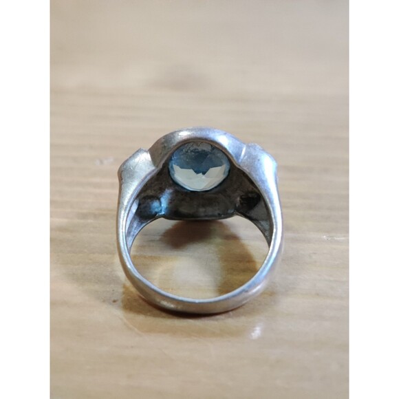 Vtg 925 STERLING SILVER BLUE TOPAZ MARCASITE STATEMENT RING Sz 6, 6g - Picture 4 of 9